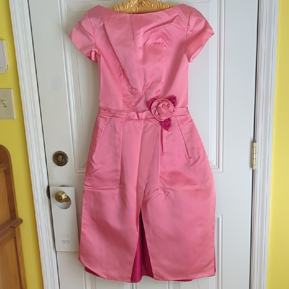 Sylvia Ann Mid Century Modern Satin Cocktail Dress.
